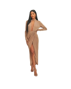 Платье с открытым передом цвета пекана и коричневого цвета Fashnzfab