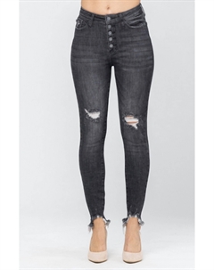 Джинсы Skinny с застежкой на пуговицу, выбеленные, черного цвета Judy blue