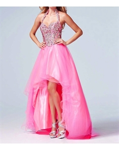 Платье с бисером и лифом High-Low в неоново-розовом цвете Mac duggal