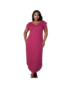 Плюс Размер Скрытый Карман Рукав Летучая Мышь V Вырез Длинное Платье, цвет burgundy Fashnzfab