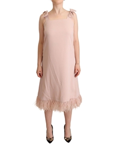 Полиэстеровое платье без рукавов миди с перьями женское прямое, розовый Parosh