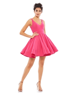 Платье-мини с V-образным вырезом и расклешенной юбкой, фуксия Mac duggal