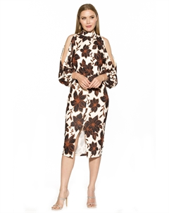 Платье с длинными рукавами и воротником-стойкой, цвет black white floral Alexia admor