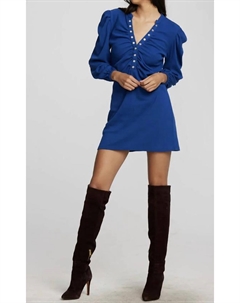 Мини-платье из переработанного винтажного рубчика с глубоким V-образным вырезом и жемчужными кнопками цвета «пион», цвет navy peony Chaser