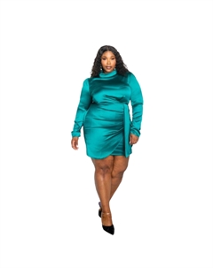 Атласное мини-платье с воротником-стойкой и оборками, цвет teal Fashnzfab