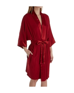 Халат из трикотажного полотна «Шала» с карманами и атласной отделкой красного цвета Pj harlow
