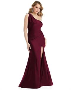 Платье-русалка из эластичного атласа с ниспадающим бантом на одно плечо и легким шлейфом, цвет cabernet Cynthia & sahar
