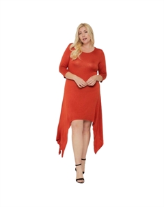 Асимметричное платье с необработанным краем и однотонным узором, цвет rust Fashnzfab