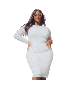 Платье миди с полупрозрачным серебристым стразами, слоновая кость Fashnzfab