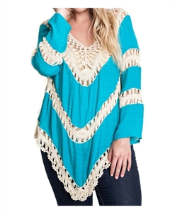 Туника с кружевной отделкой крючком в стиле бохо в бирюзовом цвете Umgee