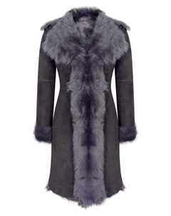 Кожаное пальто средней длины из овчины, серый Truclothing