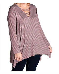 Туника Swing в тонкую полоску - Plus в бордовом цвете Oddi