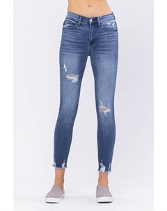 Джинсы скинни с высокой посадкой и рваным краем - Plus, светло-голубой цвет Judy blue