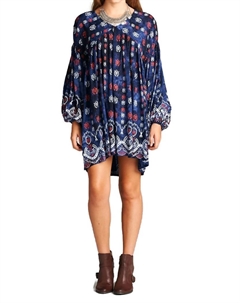 Мини-платье в стиле бохо-крестьянского стиля Baby Doll синего цвета Velzera