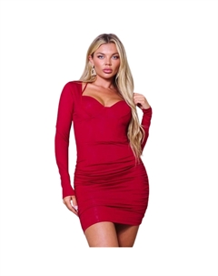 Корсет с длинными рукавами и завязкой-халтером. Мини-платье, цвет port Fashnzfab