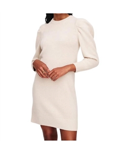 Платье из кашемировой смеси с рукавами-фонариками цвета слоновой кости White + warren