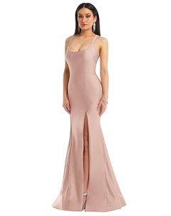 Платье-русалка из эластичного атласа с квадратным вырезом и небольшим шлейфом, цвет toasted sugar Cynthia & sahar