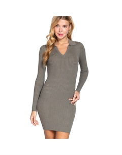 Платье-мини с длинными рукавами и V-образным вырезом в рубчик, цвет sage green Fashnzfab