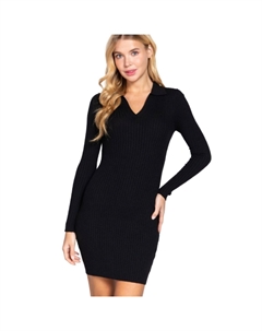 Платье-мини с длинными рукавами и V-образным вырезом в рубчик, черный Fashnzfab