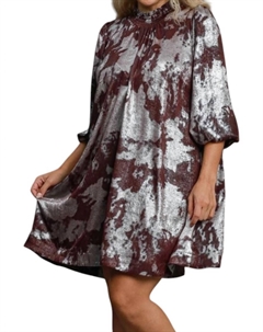 Платье металлик с высоким воротом и оборками коричневого цвета Umgee