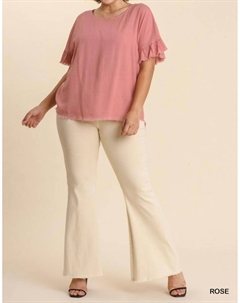 Топ из льняной смеси с круглым вырезом и оборками на рукавах, цвет розовый Umgee