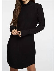 Уютное трикотажное мини-платье с длинным рукавом и воротником-стойкой реглан черного цвета Chaser