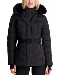 Женское пальто-кубок из искусственного меха с поясом, черное Michael michael kors
