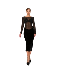 Праздничное платье миди из прозрачного бархата с контрастным узором, черный Fashnzfab