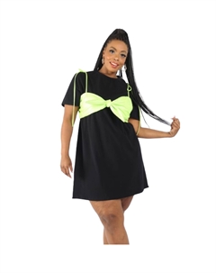 Футболка-платье с матовым полиуретановым бюстгальтером, черный/лаймовый Fashnzfab