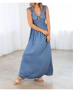 Платье макси в стиле бохо-шик с кружевными деталями и пайетками синего цвета Lovestitch