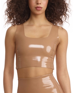 Укороченный топ из искусственной лакированной кожи цвета какао, цвет cocoa Commando