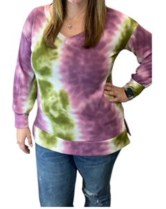 Свитер с рукавами-фонариками в оливковом/сливовом цвете Honeyme