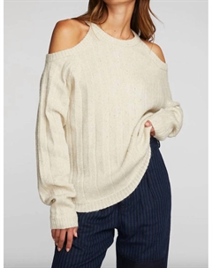 Вязаный свитер с открытыми плечами и пайетками кремового цвета Chaser