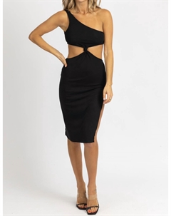 Асимметричное платье миди с узлом спереди черного цвета Crescent