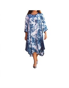 Платье Edyth с принтом из вискозы и рукавами 3/4 — размер плюс в горошек темно-синего цвета On the plus side