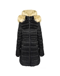 Женская стеганая куртка-пуховик с капюшоном из искусственного меха черного цвета Laundry by shelli segal