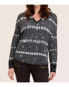 Bullock V-образный вырез вафельный трикотажный свитер в оттенках серого Xcvi