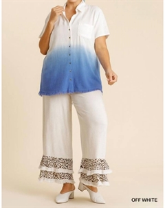 Рубашка на пуговицах с эффектом погружения в воду цвета Off White/blue Umgee