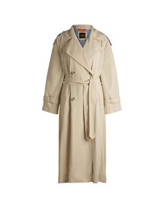 Пальто свободного покроя с поясом, светло-бежевый Boss