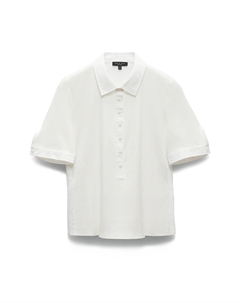 Женское поло с короткими рукавами, в рубчик, смешанной фактуры, белое Rag & bone