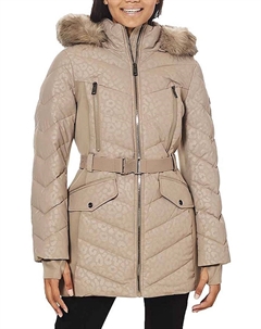 Женский пуховик с логотипом Lepaord и капюшоном, цвет серо-коричневый Michael michael kors