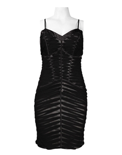 Платье-футляр в полоску с сетчатым принтом и бретельками черного цвета Suewong