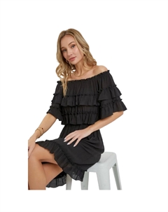 Платье с открытыми плечами и оборками, черный Fashnzfab