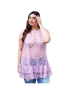 Плюс кружевной прозрачный оборчатый подол без рукавов макси-топ, лавандовый Fashnzfab