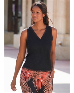 Женский сетчатый топ с V-образным вырезом, черный Lascana