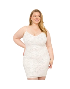 Мини-платье размера плюс со стразами, белый Fashnzfab