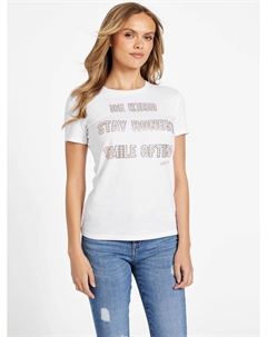 Футболка со стразами «Будь добр», цвет pure white Guess factory