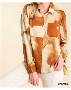 Рубашка на пуговицах с мраморным воротником цвета карамели, цвет caramel Umgee