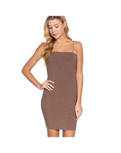 Платье-мини с бретельками и тяжелым рубчиком, цвет slit brown Fashnzfab
