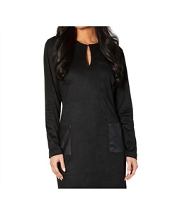 Платье из веганской кожи/замши с передним карманом черного цвета Angel apparel